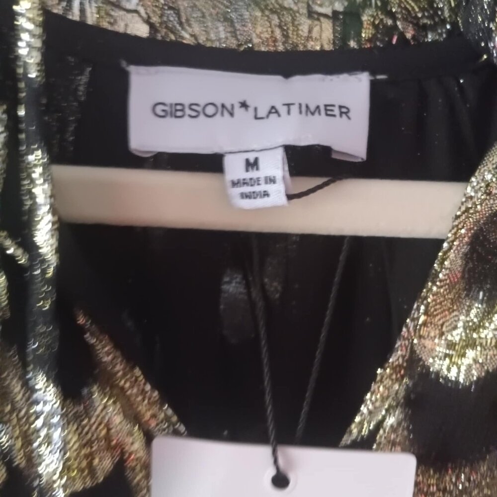NWT  Gold Gibson & Latimer M Tiered Peasant Boho Metallic Mini Dress - Picture 5 of 9